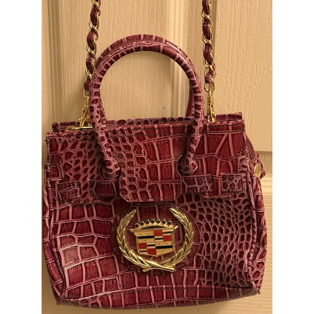 Ashley Mason Burgundy Croc-Embossed Satchel with Gold Hardware